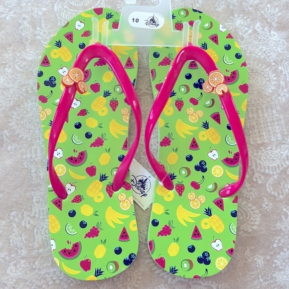 Brand New Disney Park Colorful Fruit Thong Flip Flops Sandals Green Mickey Mouse - Picture 12 of 15